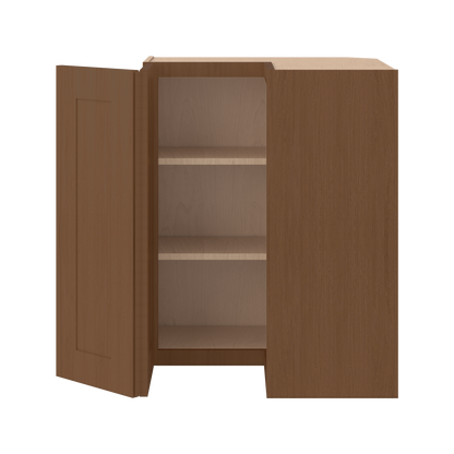 Easy Reach Corner 24" Wide by 30", 36" & 42" Tall Elegant Craftsman Mocha Shaker 1-1/4" Overlay Wall Cabinet