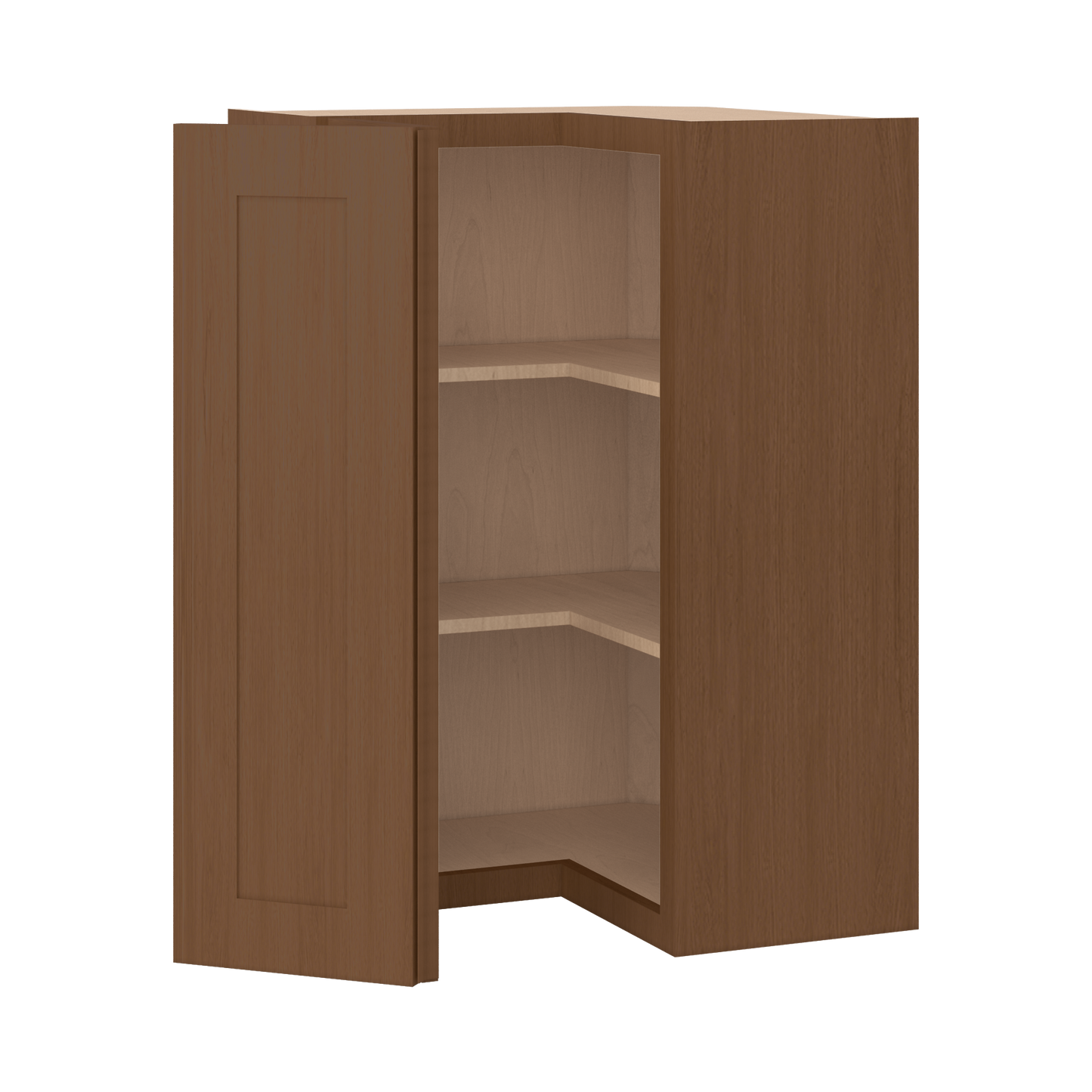 Easy Reach Corner 24" Wide by 30", 36" & 42" Tall Elegant Craftsman Mocha Shaker 1-1/4" Overlay Wall Cabinet