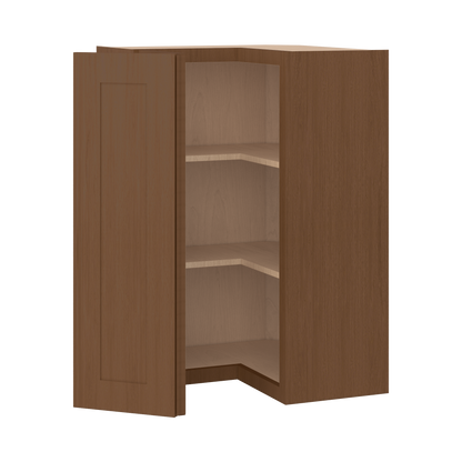 Easy Reach Corner 24" Wide by 30", 36" & 42" Tall Elegant Craftsman Mocha Shaker 1-1/4" Overlay Wall Cabinet