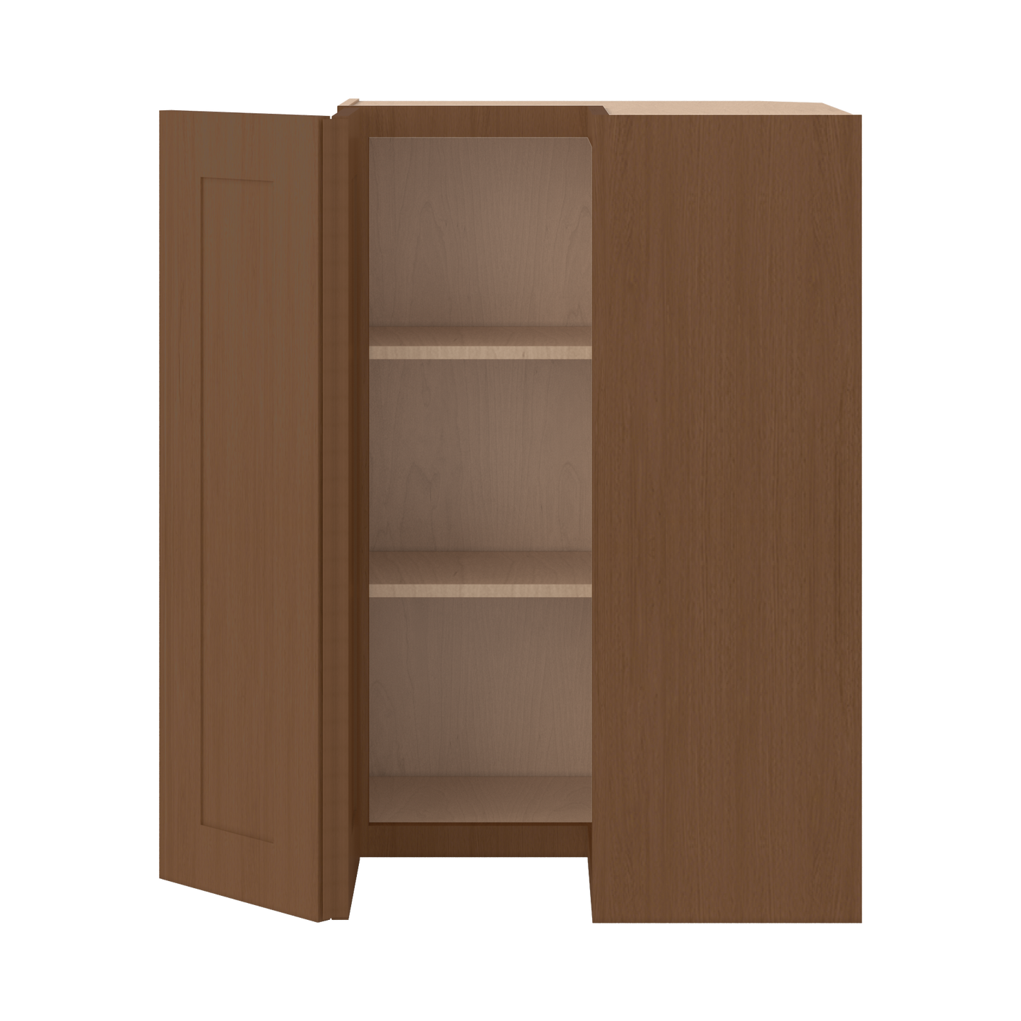Easy Reach Corner 24" Wide by 30", 36" & 42" Tall Elegant Craftsman Mocha Shaker 1-1/4" Overlay Wall Cabinet