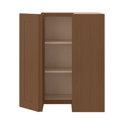 Easy Reach Corner 24" Wide by 30", 36" & 42" Tall Elegant Craftsman Mocha Shaker 1-1/4" Overlay Wall Cabinet