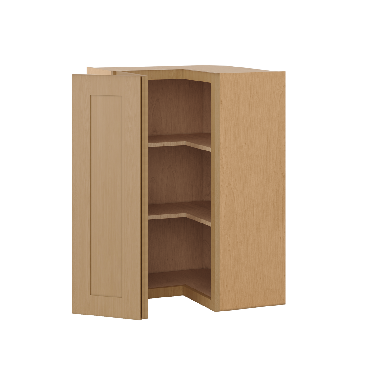 Natural oak elegant craftsman shaker easy reach corner 24"–42" rta kitchen cabinet – angle view
