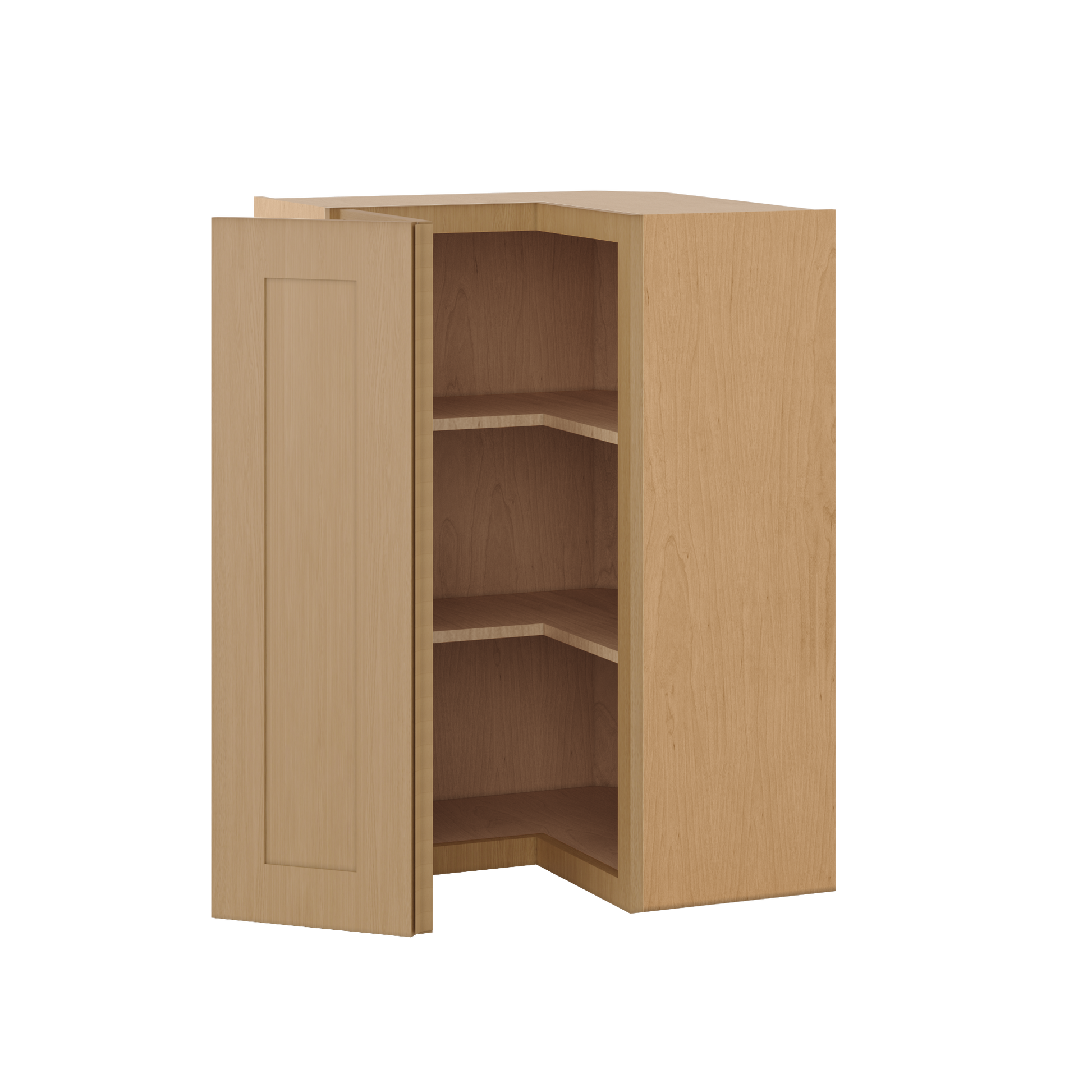 Natural oak elegant craftsman shaker easy reach corner 24"–42" rta kitchen cabinet – angle view