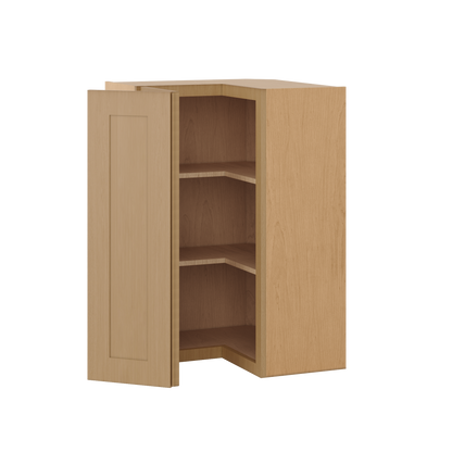 Natural oak elegant craftsman shaker easy reach corner 24"–42" rta kitchen cabinet – angle view