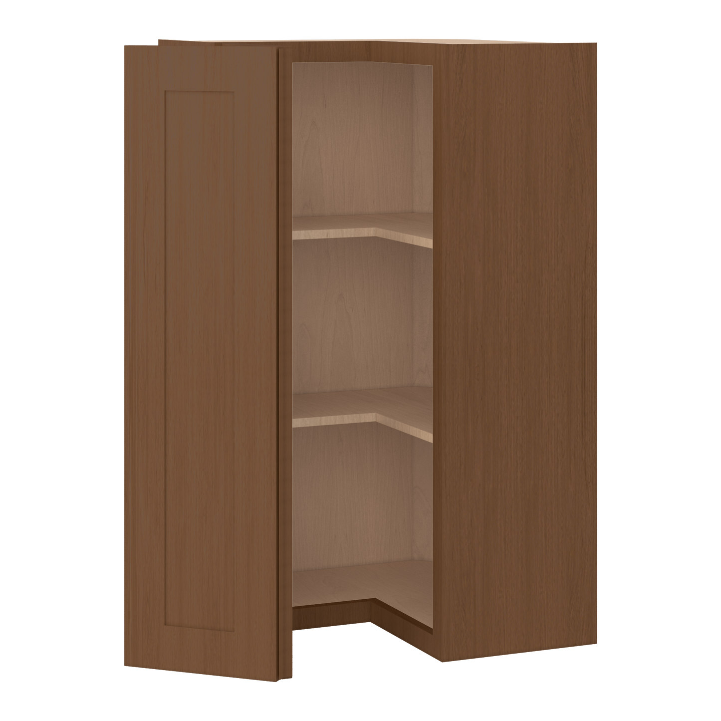 Easy Reach Corner 24" Wide by 30", 36" & 42" Tall Elegant Craftsman Mocha Shaker 1-1/4" Overlay Wall Cabinet
