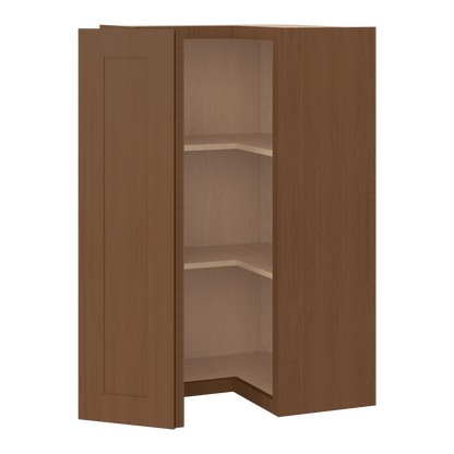 Easy Reach Corner 24" Wide by 30", 36" & 42" Tall Elegant Craftsman Mocha Shaker 1-1/4" Overlay Wall Cabinet