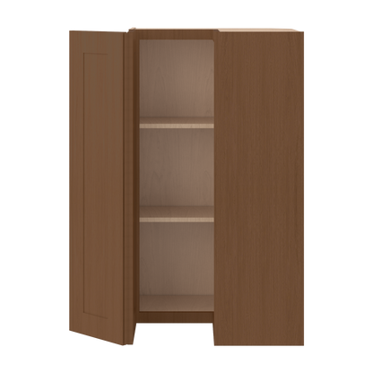 Easy Reach Corner 24" Wide by 30", 36" & 42" Tall Elegant Craftsman Mocha Shaker 1-1/4" Overlay Wall Cabinet