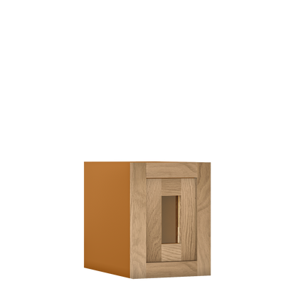 12" Tall Single Door 9" to 21" Wide - Glass Ready Inset Oak Shaker Wall Cabinet - Special Order