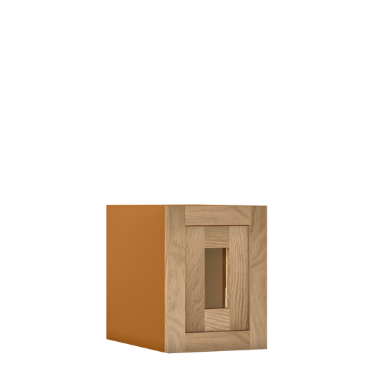 12" Tall Single Door 9" to 21" Wide - Glass Ready Inset Oak Shaker Wall Cabinet - Special Order
