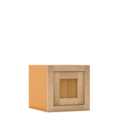 12" Tall Single Door 9" to 21" Wide - Glass Ready Inset Oak Shaker Wall Cabinet - Special Order