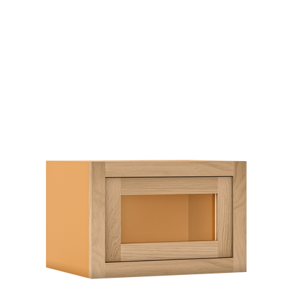 12" Tall Single Door 9" to 21" Wide - Glass Ready Inset Oak Shaker Wall Cabinet - Special Order