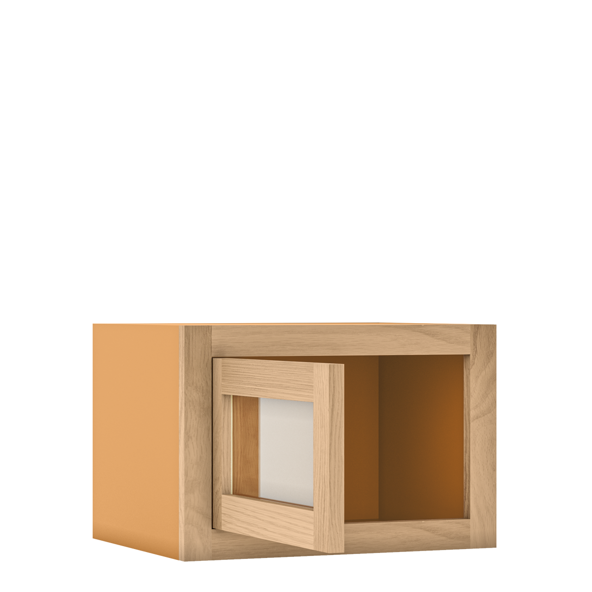 12" Tall Single Door 9" to 21" Wide - Glass Ready Inset Oak Shaker Wall Cabinet - Special Order