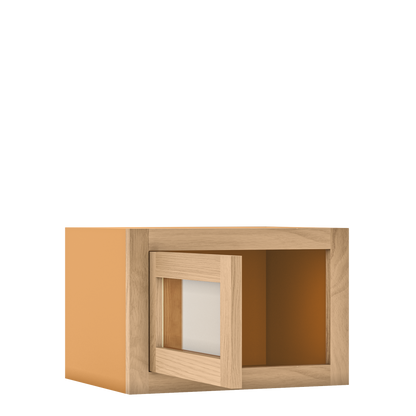 12" Tall Single Door 9" to 21" Wide - Glass Ready Inset Oak Shaker Wall Cabinet - Special Order