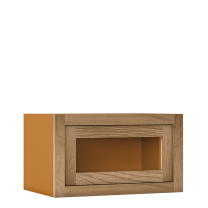 12" Tall Single Door 9" to 21" Wide - Glass Ready Inset Oak Shaker Wall Cabinet - Special Order