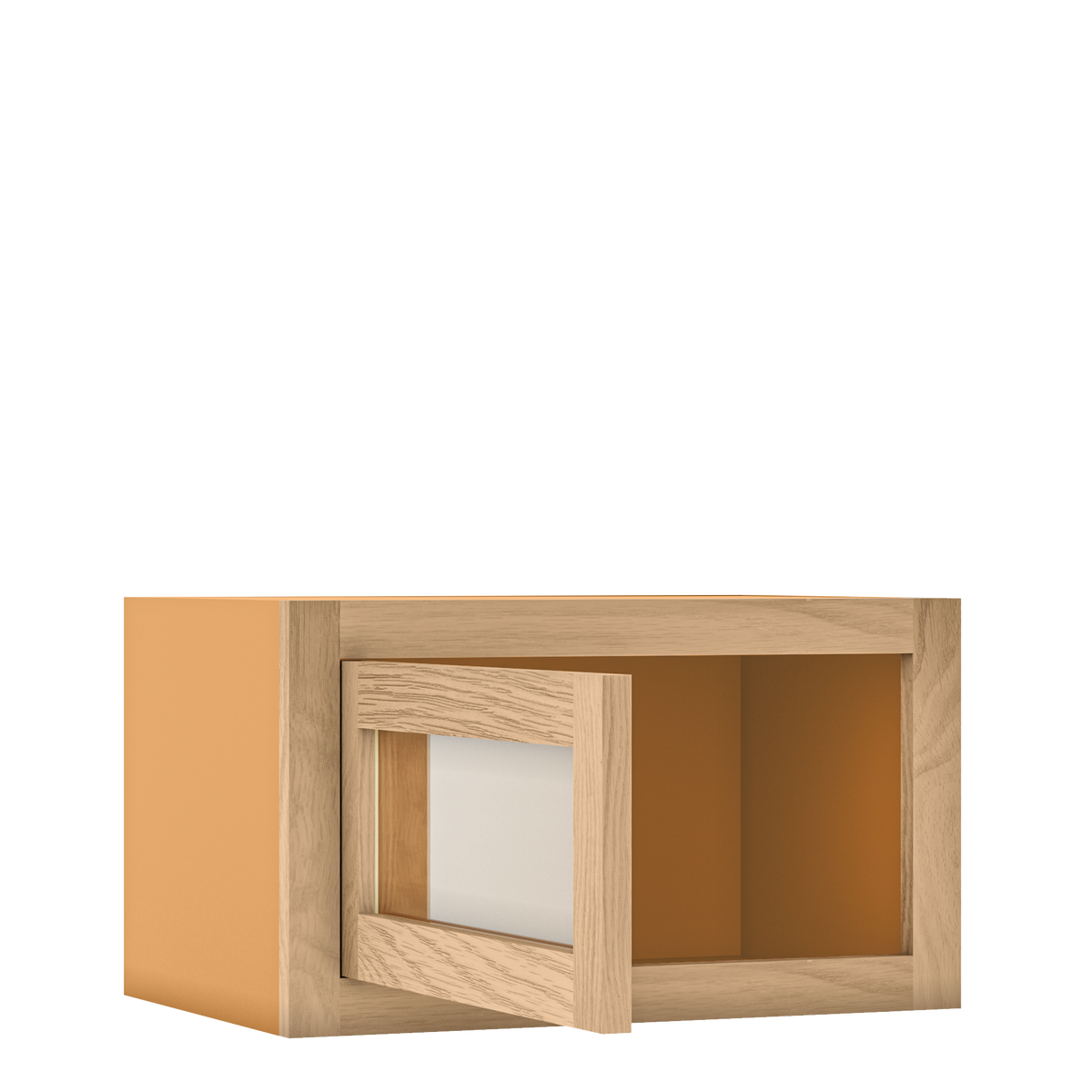 12" Tall Single Door 9" to 21" Wide - Glass Ready Inset Oak Shaker Wall Cabinet - Special Order