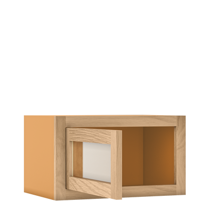 12" Tall Single Door 9" to 21" Wide - Glass Ready Inset Oak Shaker Wall Cabinet - Special Order