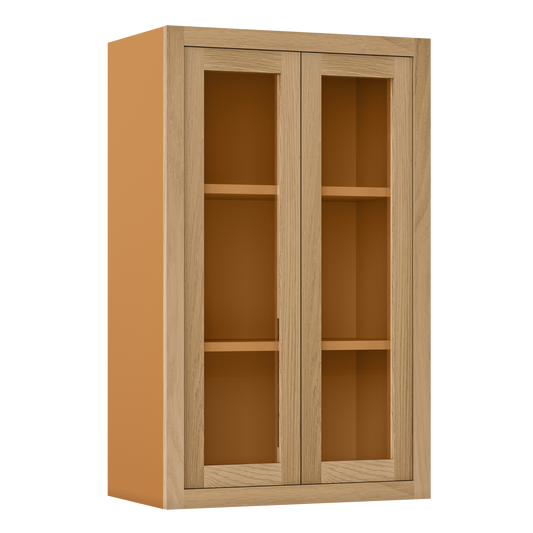 Custom Oak Glass-Ready Wall Cabinet 42" Tall x 14" Deep