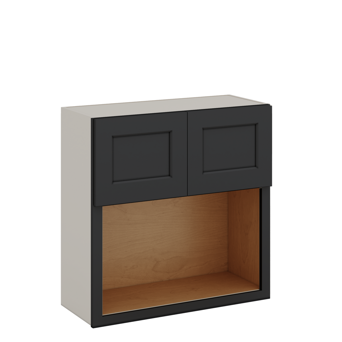Microwave Shelf Cabinet HNS15 Hermosa Noir Black Shaker 1-1/4" Overlay Cabinet 27" Wide by 30", 36" & 42" Tall