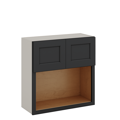 Microwave Shelf Cabinet HNS15 Hermosa Noir Black Shaker 1-1/4" Overlay Cabinet 27" Wide by 30", 36" & 42" Tall