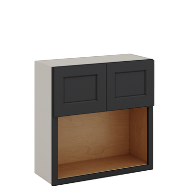 Microwave Shelf Cabinet 15HNS Hermosa Noir Black Shaker 1-1/4" Overlay Cabinet 30" Wide by 30", 36" & 42" Tall