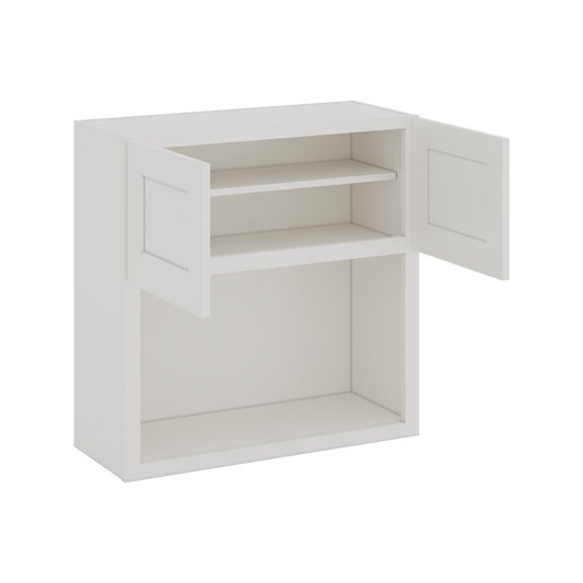 Microwave Shelf Cabinet 2WS White Shaker 1-1/4" Overlay Cabinet 27" & 30" Wide by 30", 36" & 42" Tall