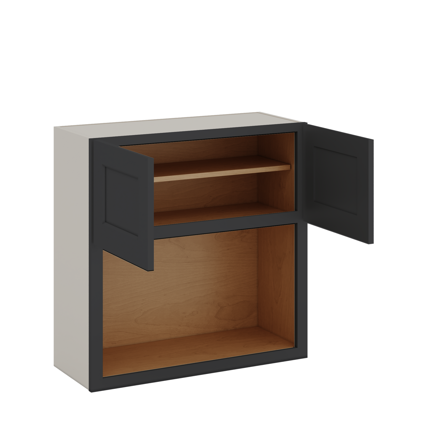 Microwave Shelf Cabinet HNS15 Hermosa Noir Black Shaker 1-1/4" Overlay Cabinet 27" Wide by 30", 36" & 42" Tall