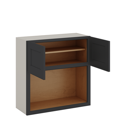 Microwave Shelf Cabinet HNS15 Hermosa Noir Black Shaker 1-1/4" Overlay Cabinet 27" Wide by 30", 36" & 42" Tall