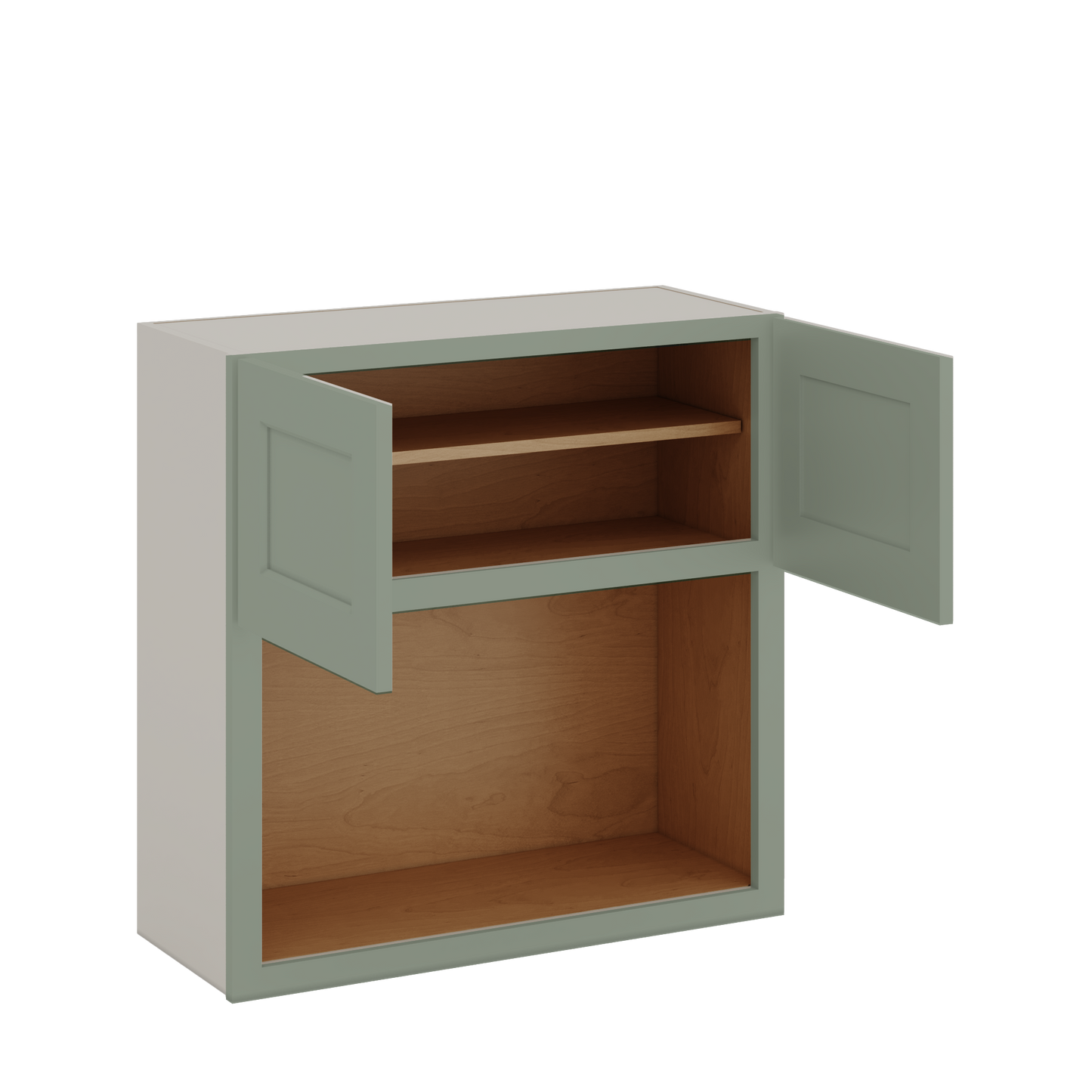 Microwave Shelf Cabinet Green Shaker 1-1/4" Overlay Cabinet 27" Wide by 30", 36" & 42" Tall