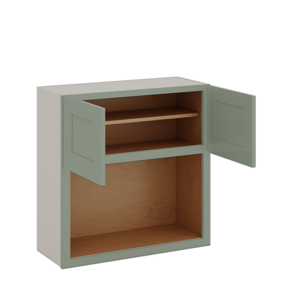 Microwave Shelf Cabinet Green Shaker 1-1/4" Overlay Cabinet 27" Wide by 30", 36" & 42" Tall