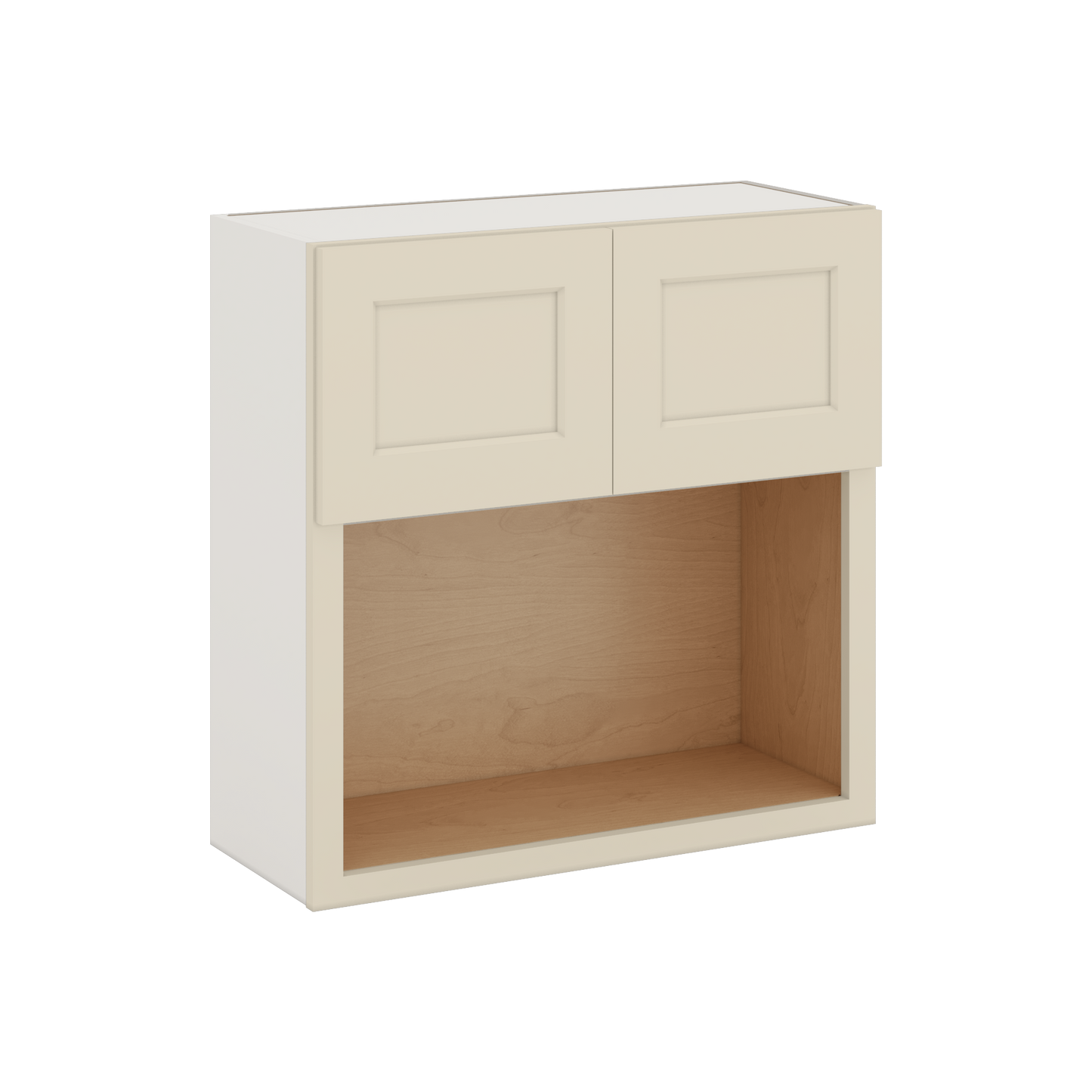 Microwave Shelf Cabinet Manhattan Cream Shaker 1-1/4" Overlay Cabinet 27" Wide by 30", 36" & 42" Tall