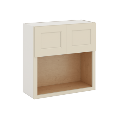 Microwave Shelf Cabinet Manhattan Cream Shaker 1-1/4" Overlay Cabinet 27" Wide by 30", 36" & 42" Tall