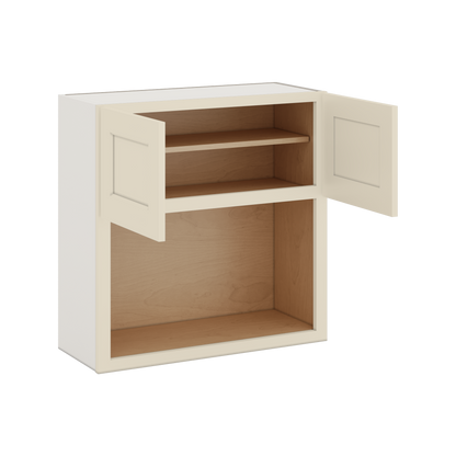 Microwave Shelf Cabinet Manhattan Cream Shaker 1-1/4" Overlay Cabinet 27" Wide by 30", 36" & 42" Tall