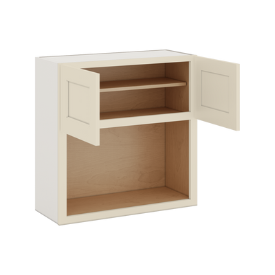 Microwave Shelf Cabinet Manhattan Cream Shaker 1-1/4" Overlay Cabinet 30" Wide by 30", 36" & 42" Tall