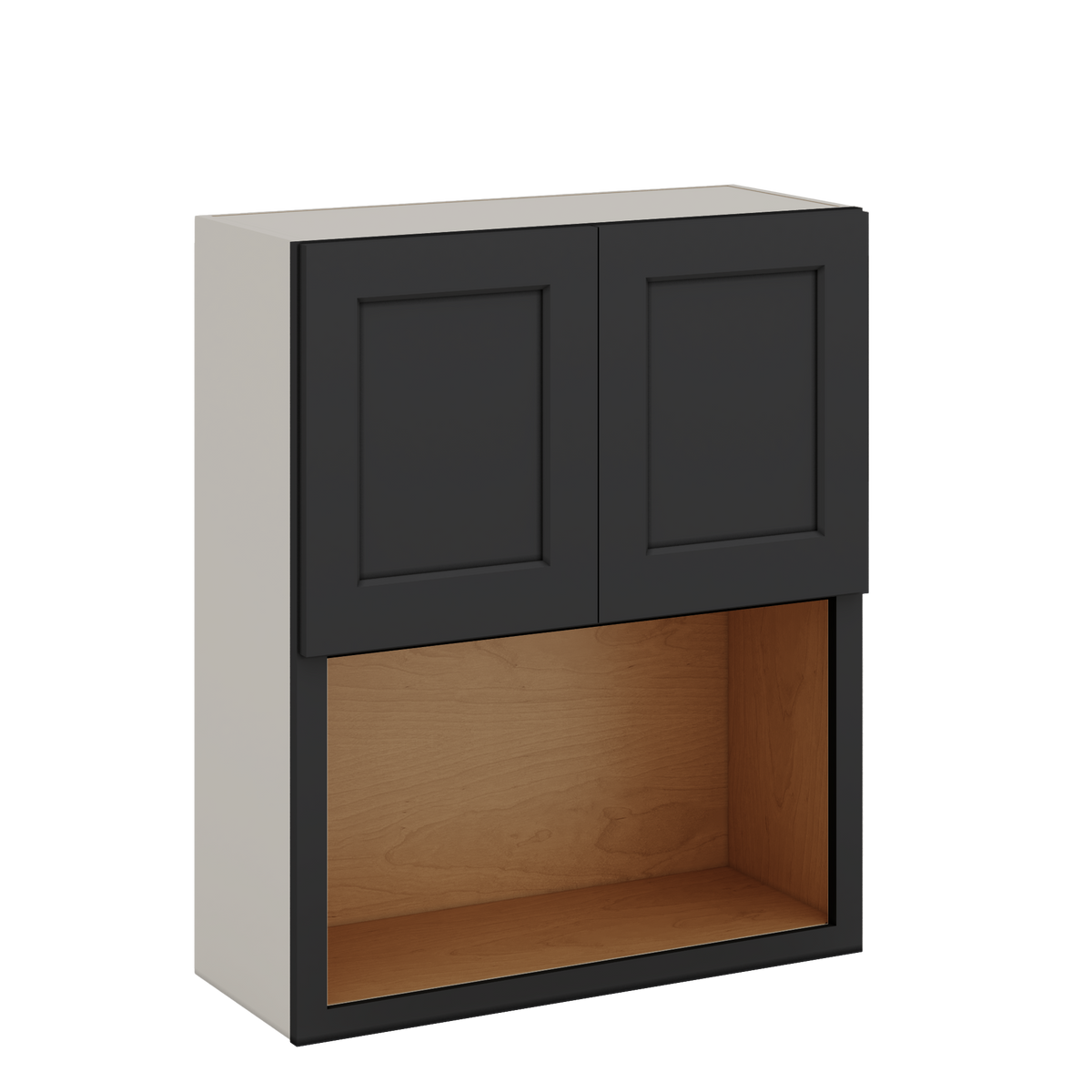Microwave Shelf Cabinet HNS15 Hermosa Noir Black Shaker 1-1/4" Overlay Cabinet 27" Wide by 30", 36" & 42" Tall