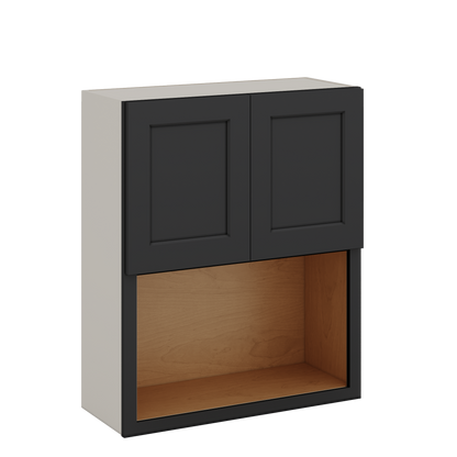 Microwave Shelf Cabinet HNS15 Hermosa Noir Black Shaker 1-1/4" Overlay Cabinet 27" Wide by 30", 36" & 42" Tall