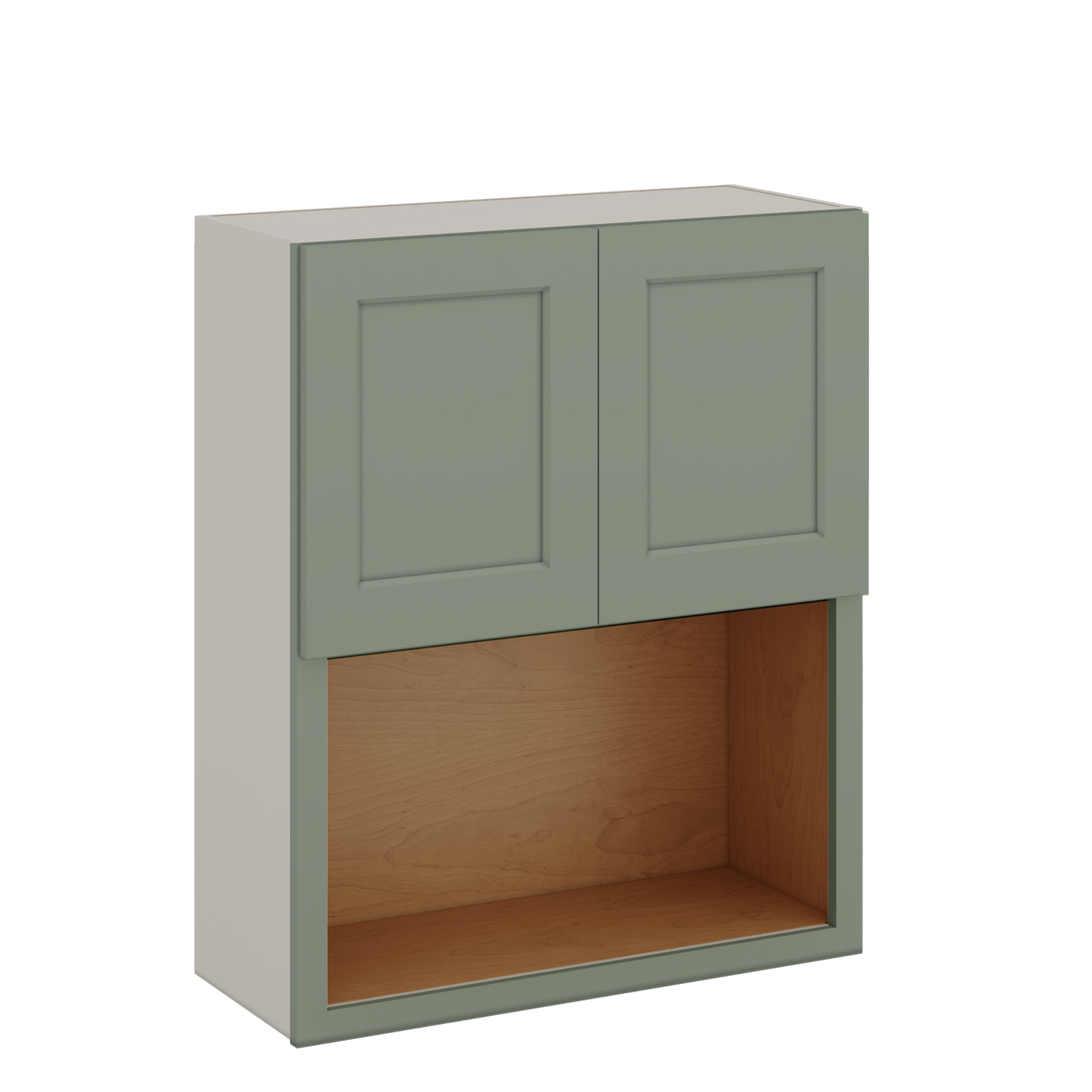 Microwave Shelf Cabinet Green Shaker 1-1/4" Overlay Cabinet 27" Wide by 30", 36" & 42" Tall