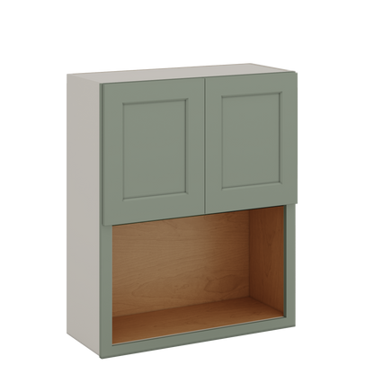 Microwave Shelf Cabinet Green Shaker 1-1/4" Overlay Cabinet 27" Wide by 30", 36" & 42" Tall