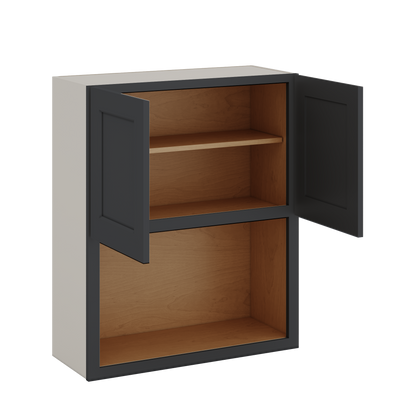 Microwave Shelf Cabinet HNS15 Hermosa Noir Black Shaker 1-1/4" Overlay Cabinet 27" Wide by 30", 36" & 42" Tall