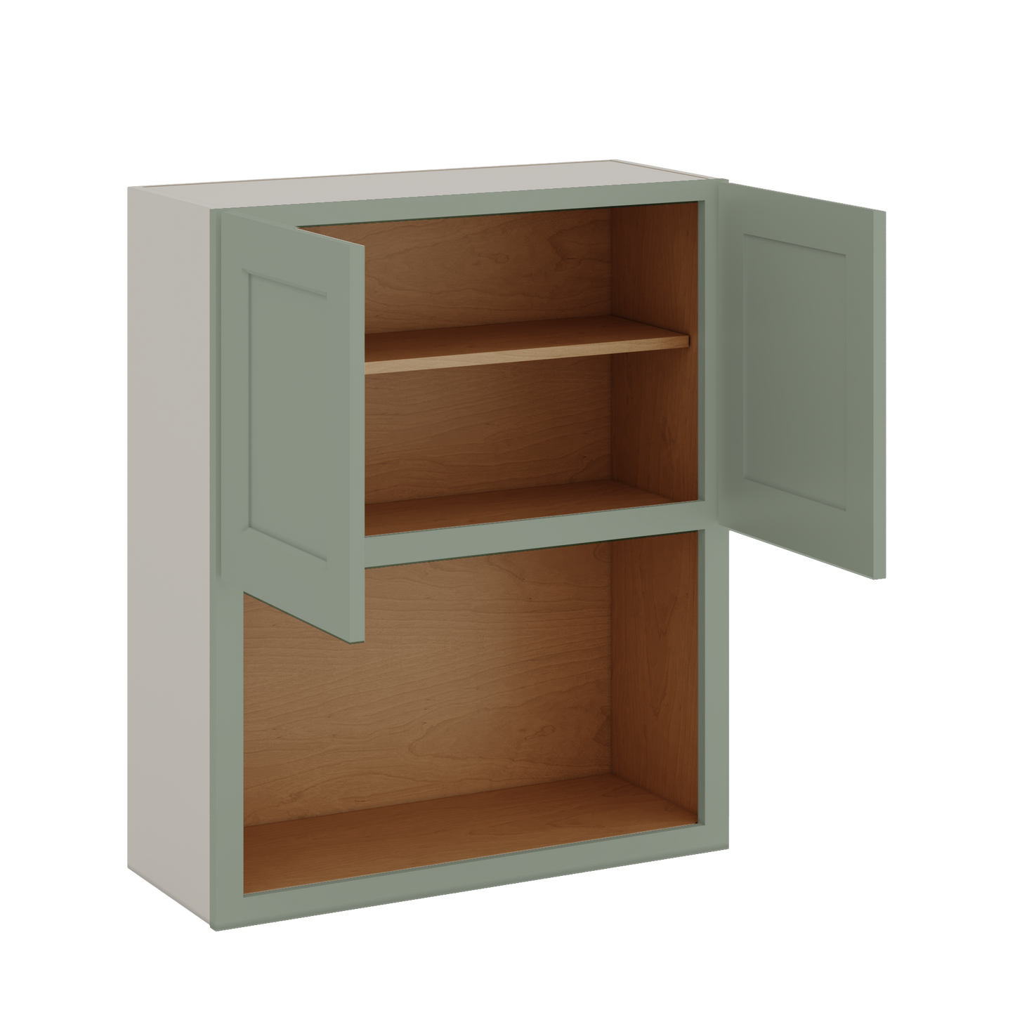 Microwave Shelf Cabinet Green Shaker 1-1/4" Overlay Cabinet 27" Wide by 30", 36" & 42" Tall