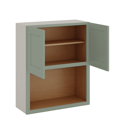 Microwave Shelf Cabinet Green Shaker 1-1/4" Overlay Cabinet 27" Wide by 30", 36" & 42" Tall