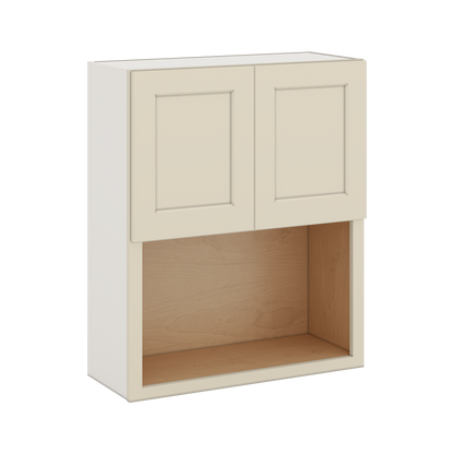 Microwave Shelf Cabinet Manhattan Cream Shaker 1-1/4" Overlay Cabinet 27" Wide by 30", 36" & 42" Tall