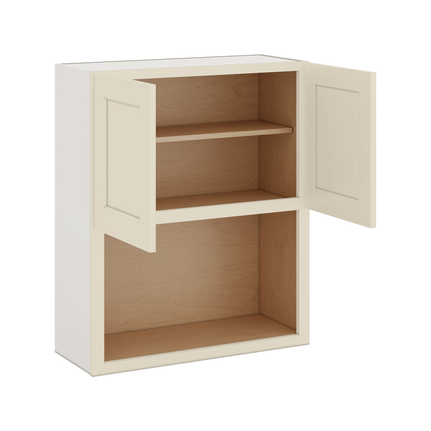 Microwave Shelf Cabinet Manhattan Cream Shaker 1-1/4" Overlay Cabinet 27" Wide by 30", 36" & 42" Tall