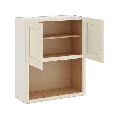 Microwave Shelf Cabinet Manhattan Cream Shaker 1-1/4" Overlay Cabinet 27" Wide by 30", 36" & 42" Tall