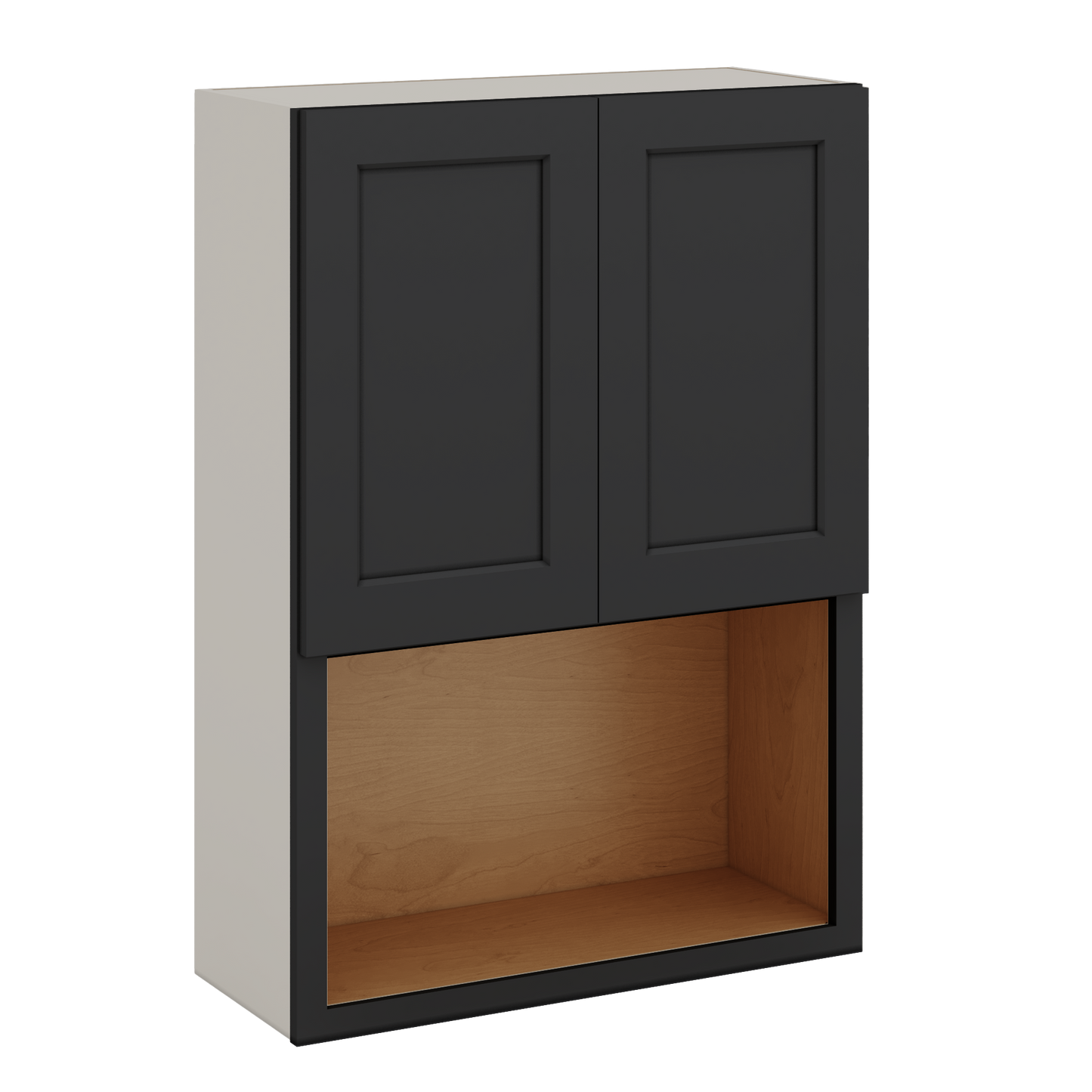 Microwave Shelf Cabinet HNS15 Hermosa Noir Black Shaker 1-1/4" Overlay Cabinet 27" Wide by 30", 36" & 42" Tall