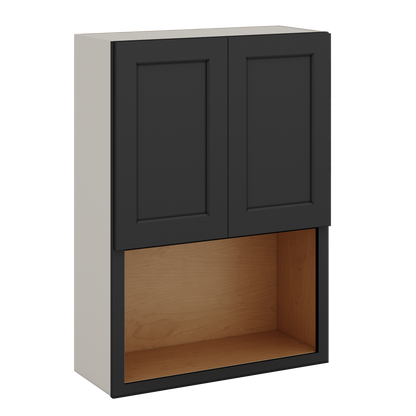 Microwave Shelf Cabinet HNS15 Hermosa Noir Black Shaker 1-1/4" Overlay Cabinet 27" Wide by 30", 36" & 42" Tall