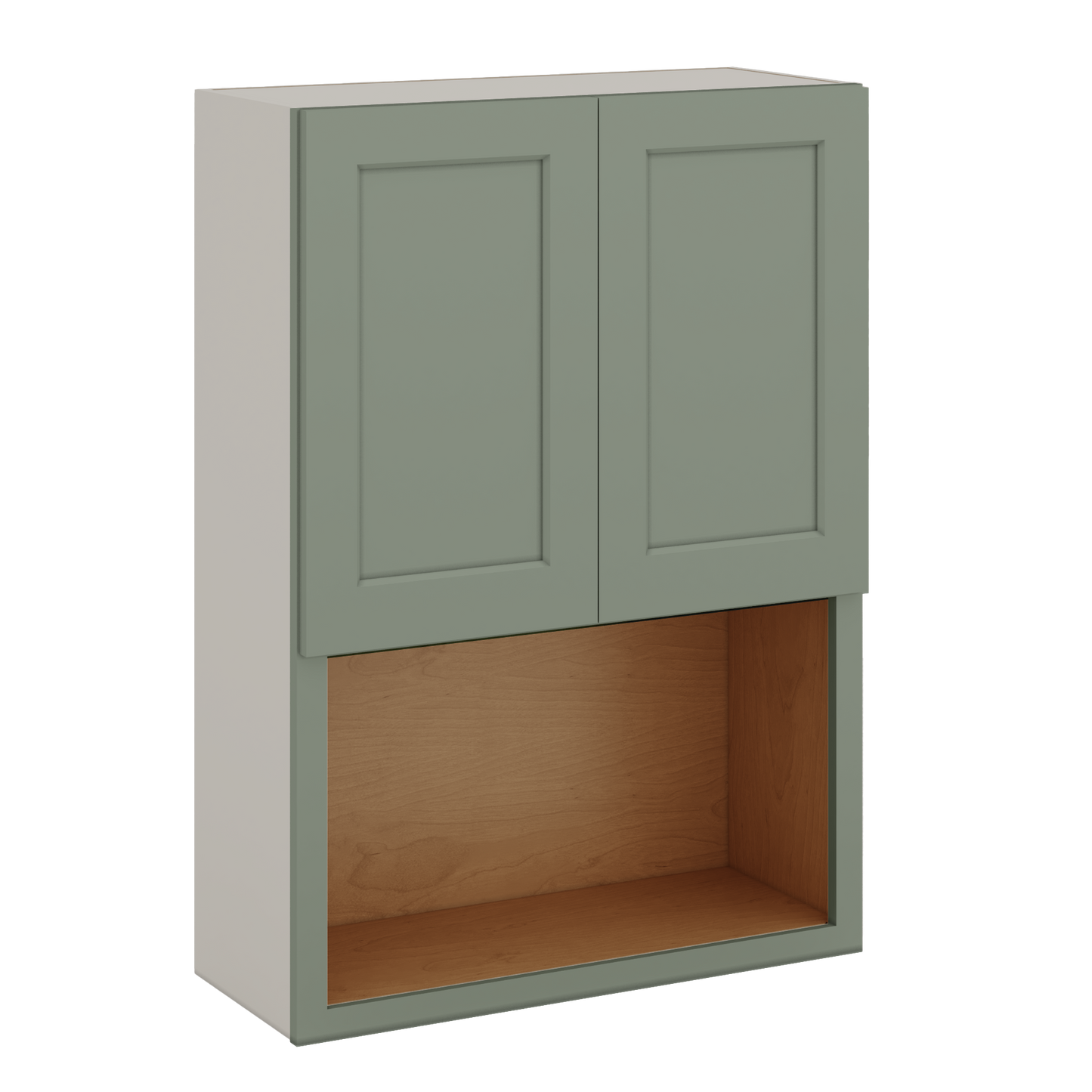 Microwave Shelf Cabinet Green Shaker 1-1/4" Overlay Cabinet 27" Wide by 30", 36" & 42" Tall