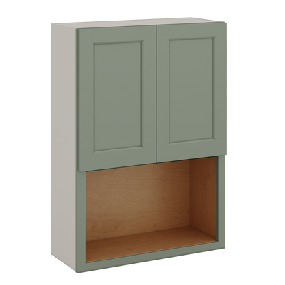 Microwave Shelf Cabinet Green Shaker 1-1/4" Overlay Cabinet 27" Wide by 30", 36" & 42" Tall
