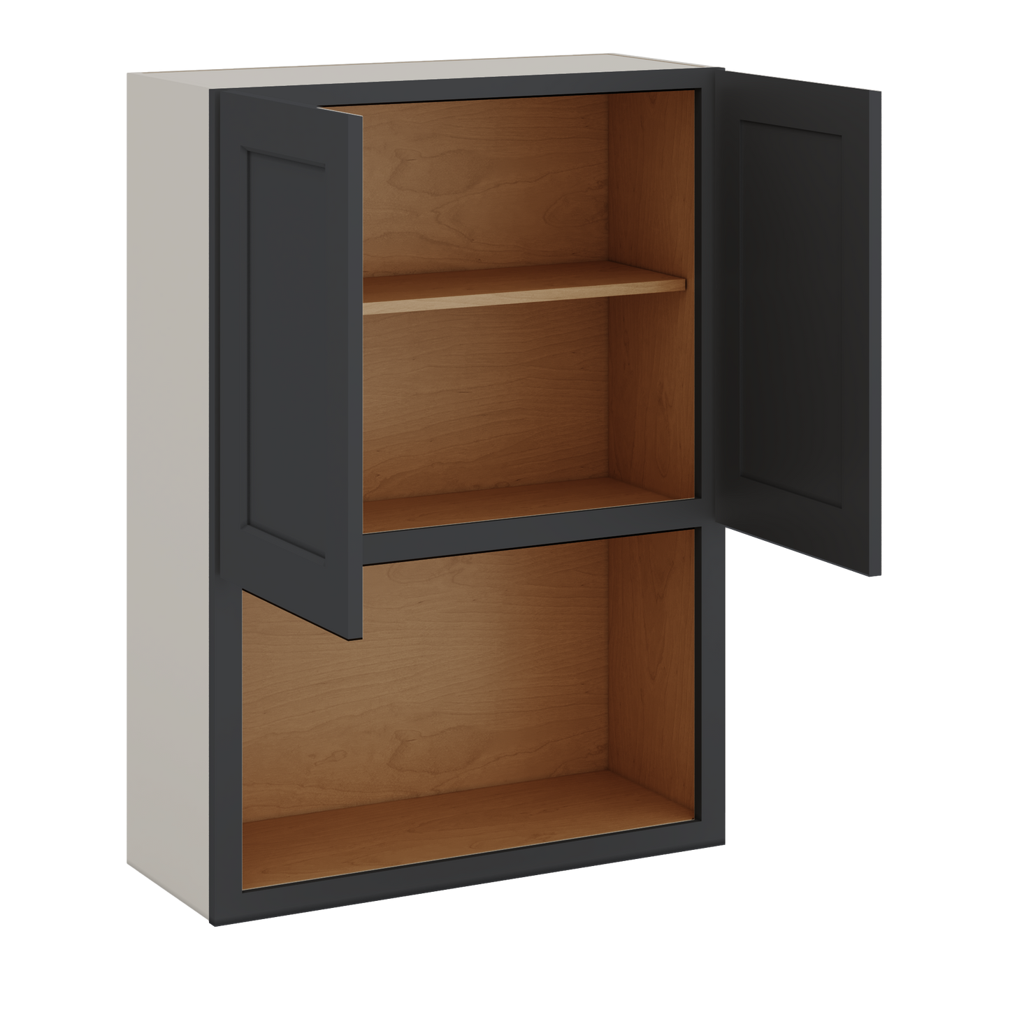 Microwave Shelf Cabinet HNS15 Hermosa Noir Black Shaker 1-1/4" Overlay Cabinet 27" Wide by 30", 36" & 42" Tall