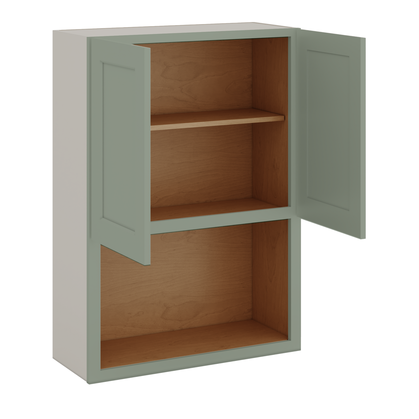 Microwave Shelf Cabinet Green Shaker 1-1/4" Overlay Cabinet 27" Wide by 30", 36" & 42" Tall
