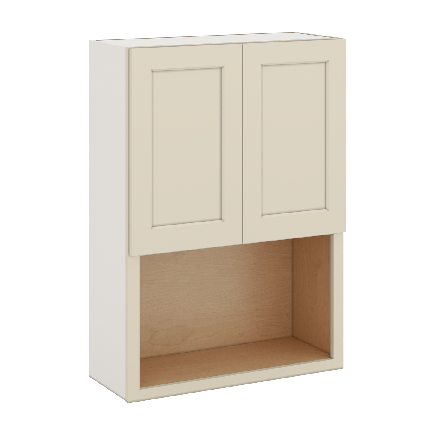 Microwave Shelf Cabinet Manhattan Cream Shaker 1-1/4" Overlay Cabinet 27" Wide by 30", 36" & 42" Tall
